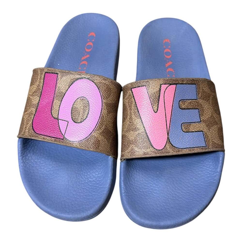 Coach Udele Sport Slide Love Size 7 Signature Canvas Sandals